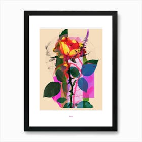 Rose 5 Neon Flower Collage Poster Art Print