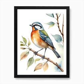 Beautiful Bird On Branch Watercolor Painting (32) Art Print