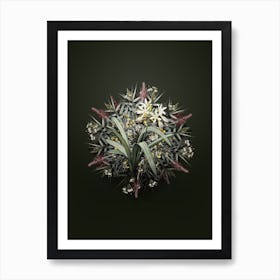 Vintage Pancratium Illyricum Flower Wreath on Olive Green n.0797 Art Print