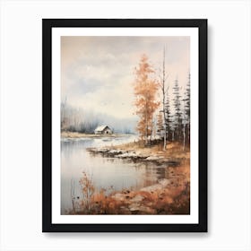Lake In The Woods In Autumn, Painting 35 Art Print