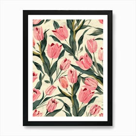 Pink Tulips Seamless Pattern 2 Art Print