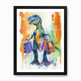 Dinosaur Shopping Orange Blue Brushstrokes  4 Art Print