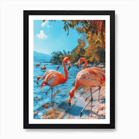 Greater Flamingo Greece Tropical Illustration 1 Art Print