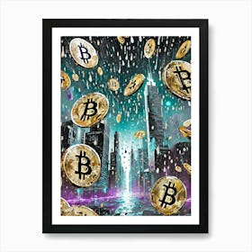 Bitcoin In The Rain Art Print