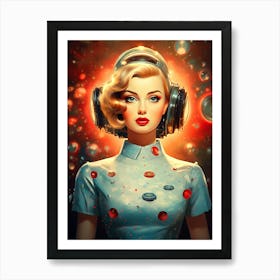 Retro Girl With Headphones Art Print