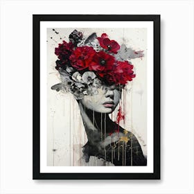 Surreal Collage With Floral Head Art Print