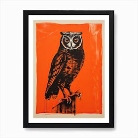 Owl, Woodblock Animal  Drawing 2 Art Print