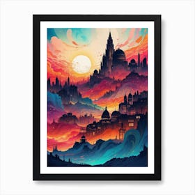 Cityscape At Sunset 1 Art Print