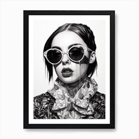 Billie Eilish B&W Fashion Portrait 4 Art Print