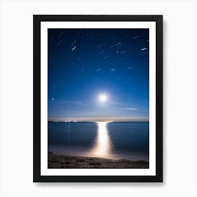 Full Moon Casting A Serene Glow Over A Tranquil Sea Horizon Seamlessly Blending With A Tapestry Of Art Print