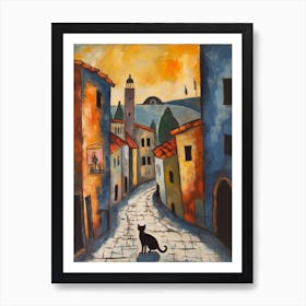 Painting Of Florence With A Cat In The Style Of Surrealism, Miro Style 3 Art Print