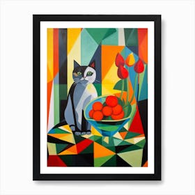 Tulips With A Cat 3 Cubism Picasso Style Art Print