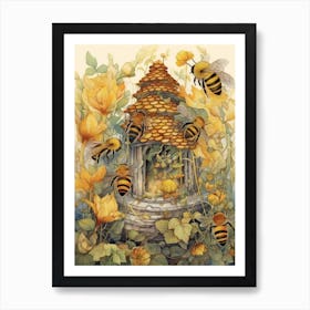 Cellophane Bee Beehive Watercolour Illustration 1 Art Print