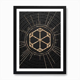 Geometric Glyph Symbol in Gold with Radial Array Lines on Dark Gray n.0066 Art Print