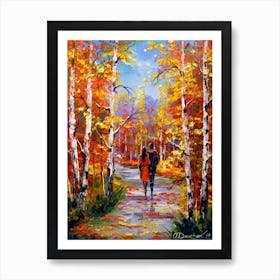 Romantic walk among the birches Art Print