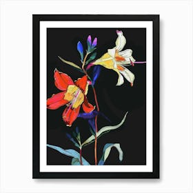 Neon Flowers On Black Canterbury Bells 4 Art Print