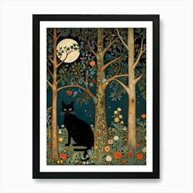 Black Cat In The Forest Style William Morris 1 Art Print