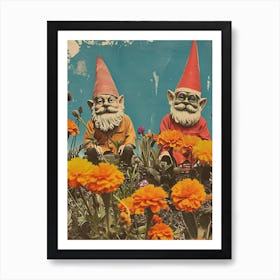 Retro Photo Of Gnomes In The Garden 4 Art Print