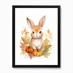 A Rabbit Watercolour In Autumn Colours 2 Art Print