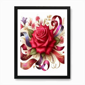 Red Rose With Ribbons 2 Art Print