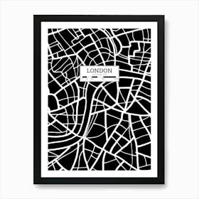 London City Map, UK — Hand-drawn map, vector black map Art Print