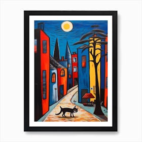 Painting Of Sydney With A Cat In The Style Of Surrealism, Miro Style 3 Art Print