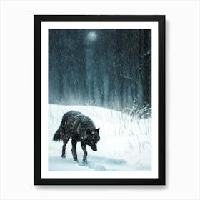 black Wolf In The Snow 1 Art Print