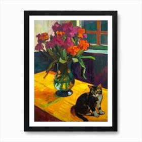 Crocus With A Cat 4 Fauvist Style Painting Art Print