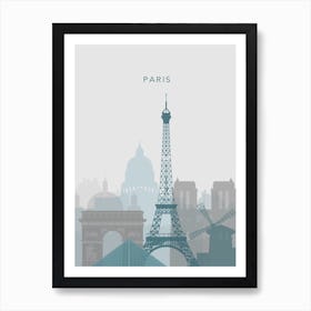 Blue And Grey Paris Skyline Art Print