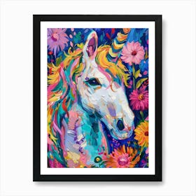 Floral Folky Unicorn In The Meadow 2 Art Print