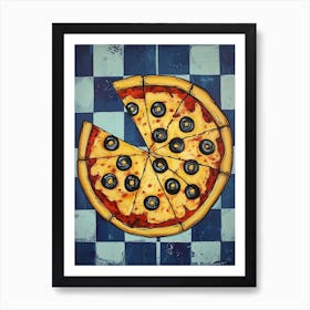 Pizza With Olives Blue Checkerboard 4 Art Print