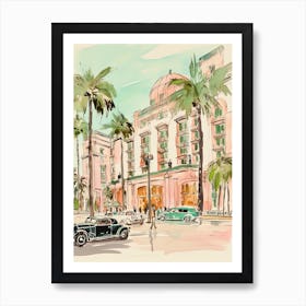 The Waldorf Astoria Beverly Hills   Beverly Hills, California  Resort Storybook Illustration 2 Art Print