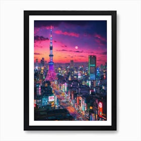 Tokyo Skyline At Night Art Print