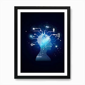 Abstract Concept Art Of A Silhouetted Head Outlined Against A Backdrop Of Light Bulbs And Gears Sym (6) Art Print