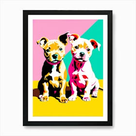 Staffordshire Bull Terrier Pups, This Contemporary art brings POP Art and Flat Vector Art Together, Colorful Art, Animal Art, Home Decor, Kids Room Decor, Puppy Bank - 148th Art Print