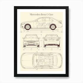 Mercedes Benz C Class Coupe 2014 car blueprint Art Print