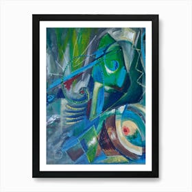 Abstract Wall Art With Blue & Green Art Print