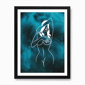 Girl Blue Smoke Silhouette Dark Feminine Woman Body Contemporary Modern Abstract Minimalist Aesthetic Art Print