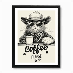 Cat Coffee Please Funny Illustration Kids Kitchen Gift Art Print