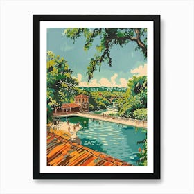 Barton Springs Pool Austin Texas Colourful Blockprint 2 Art Print