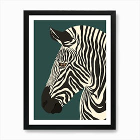 Jungle Safari Zebra on Dark Teal Art Print