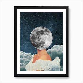 Under The Moon Grey & White Art Print