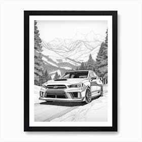 Subaru Impreza Wrx Sti Snowy Mountain Drawing 1 Art Print