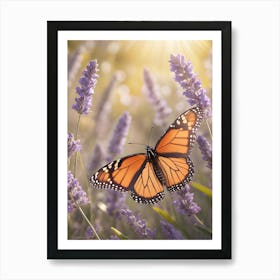 Monarch Butterfly On Lavender Flowers Póster