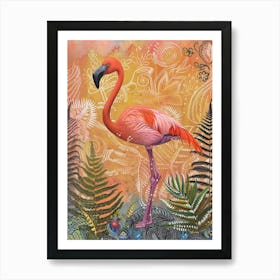 Greater Flamingo And Ferns Boho Print 3 Art Print