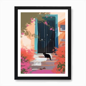 Black Cat Mediterranean Door Art Print