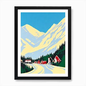 La Plagne 2, France Midcentury Vintage Skiing Poster Art Print