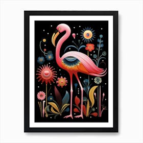 Folk Bird Illustration Greater Flamingo 2 Art Print
