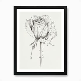 English Rose Dew Line Drawing 3 Art Print