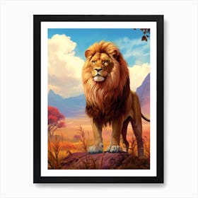 African Lion In The African Savannah Painting 2 Art Print